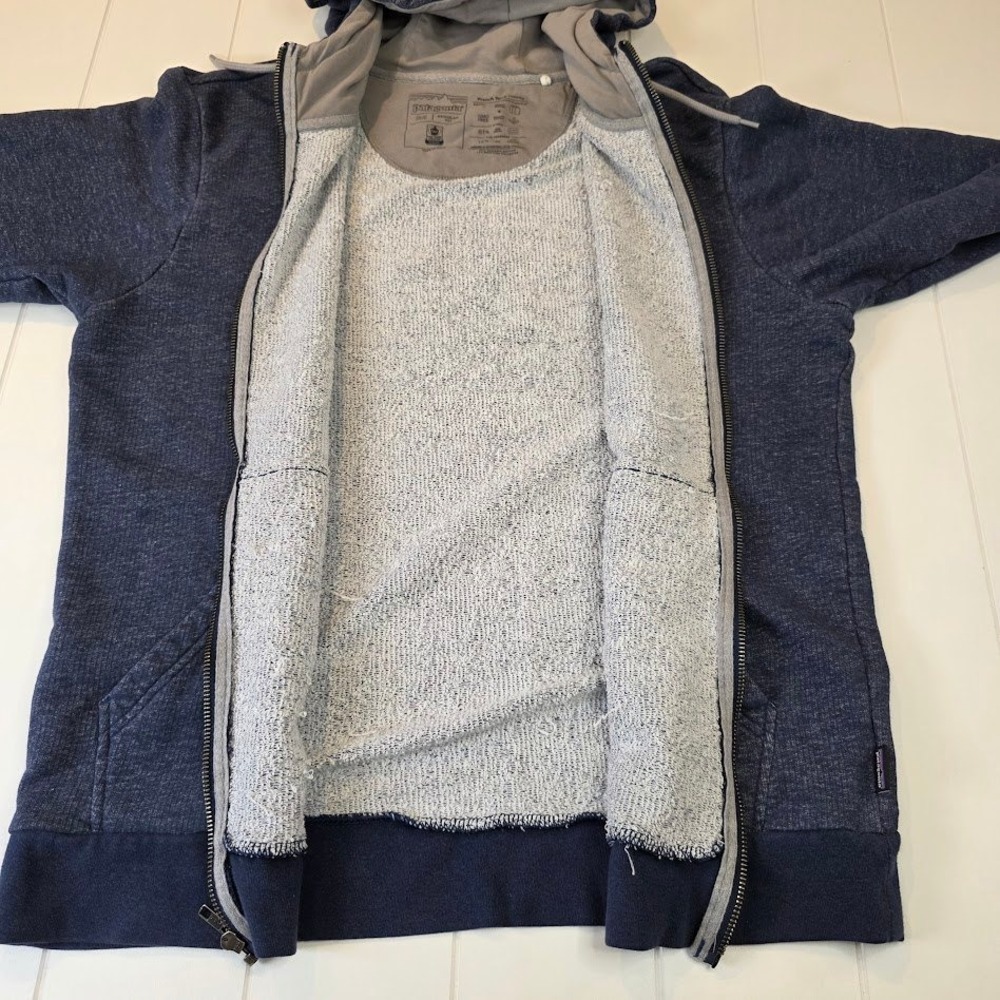 Patagonia Men's M French Terry Hoody Blue Full Zip Mountain Logo 1973 Graphic - Picture 7 of 11